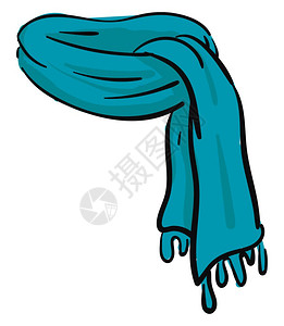 蓝色围巾卷起矢量颜色绘画或插图图片