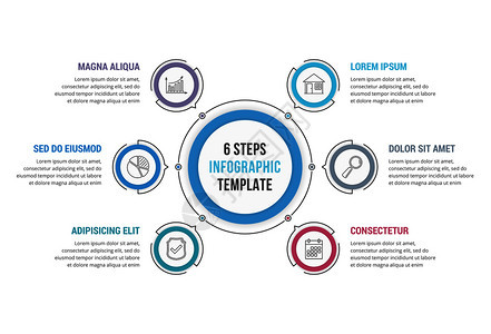 6步骤圆形信息模板工作流程或图矢量eps10插图图片
