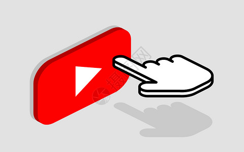 电字电工带有按钮play和hand按钮的几何构成视频播放器的红色按钮平板