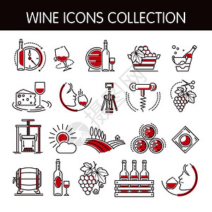 用于酿酒或制业的葡萄树图标病媒收集用于酿酒或制业的单独葡萄玻璃或瓶和开器汤美饮料和葡萄酒用于酿或制业的葡萄图标病媒收集用于酿酒或图片