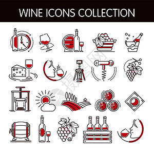 用于酿酒或制业的葡萄树图标病媒收集用于酿酒或制业的单独葡萄玻璃或瓶和开器汤美饮料和葡萄酒用于酿或制业的葡萄图标病媒收集用于酿酒或背景图片