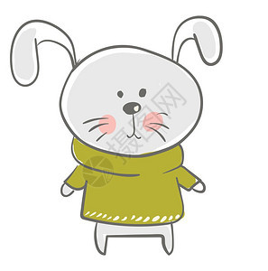 卡通可爱穿着绿色毛衣的兔子图片