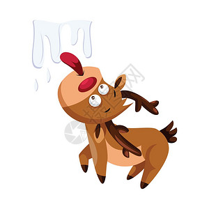 树林鹿插画-树林鹿卡通-一只棕色可爱的小鹿上面有角矢量彩色图画或插