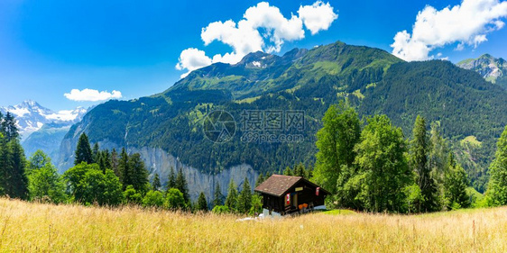 瑞士伯尔尼斯奥兰瑞士阿尔卑斯的孤单房屋图片