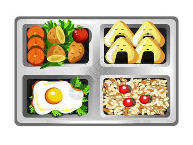 饮食品或营养早餐或塑料容器中的晚餐午盒日本便当饭寿司卷鸡蛋插画