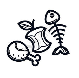 粉状矢量插图在白色背景上食物残留作为有机垃圾最小单色插图食物插画