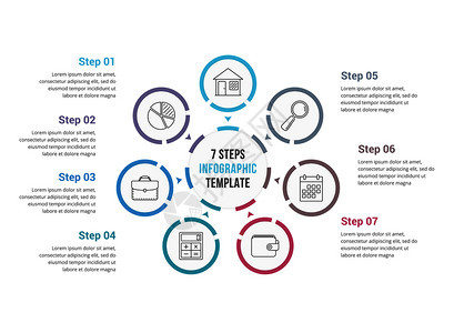 包含七个元素的圆形信息图模板进程步骤选项矢量eps10插图带有七元素的圆形信息图图片