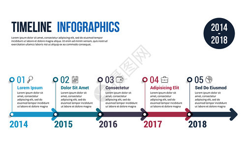 带有箭头工作流程或图矢量eps10插图的横向时间线信息图模板图片