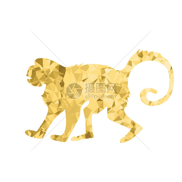 白背景与分离的猴子棕色多角圆形硅粉野生热带哺乳动物类图标Zodiac符号低多面设计白背景的猴子多角圆形硅粉野生热带哺乳动物类图标图片