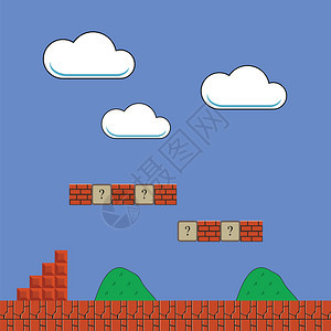 旧游戏背景使用红砖的经典Retro街机设计像素视频游戏显示Game界面设计元素视频界面设计元素图片