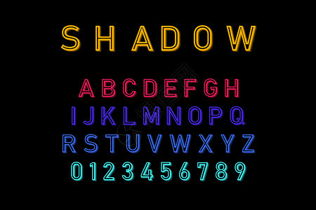 以多色化的阴影字体以显示的字体和母表以阴影显示的字母和表以阴影显示的字母矢量插图以颜色显示的阴影字体以显示的字体和母表以阴影显示图片