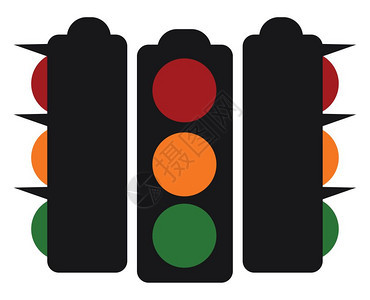 三个交通灯有种颜色橙红和绿矢量彩图画或插图片