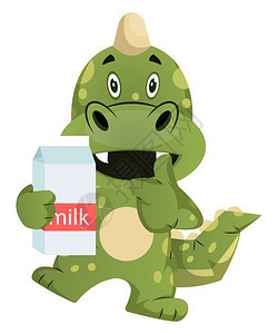 绿龙拿着牛奶插图白色背景的矢量图片