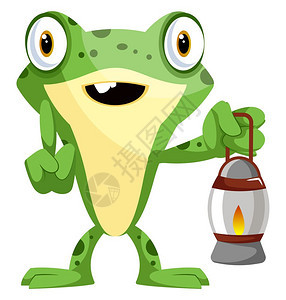 可爱的小青蛙拿着灯插图白色背景的矢量图片