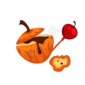 蜜饯水果甜点白色背景上的卡通矢量插图焦糖和巧克力中的天然苹果插画