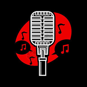 卡拉OK唱着麦克风的卡拉OK麦克风和带音量的孤立矢语音俱乐部为爱唱歌和表达自己的人提供娱乐发声艺术者用老式的麦克风表演唱着带音量图片