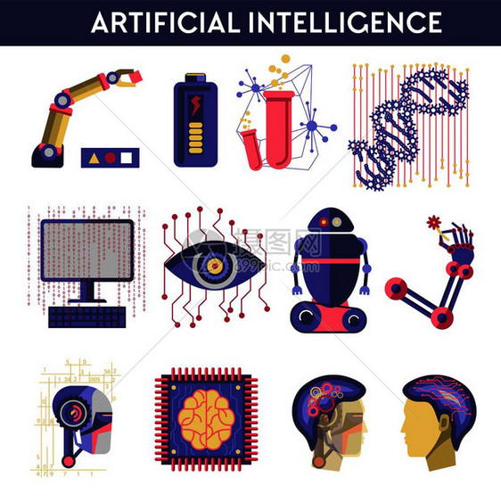 人工智能矢量说明机器人类心智未来的计算机数字脑科学和创新技术机器dna符号眼部微芯片处理器半机人手和头部工智能矢量说明机器人类心图片