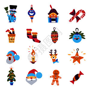 雪人和冰棒玩具面部沾满糖棒弓起落架和蜡烛驯鹿袜子和锥姜饼圣诞树和老人冬季假日字符图片