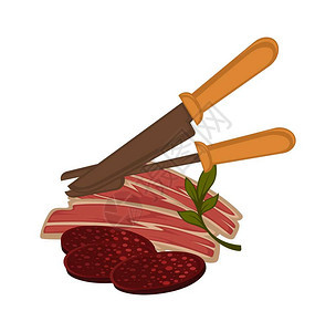 培根和香肠肉板图标食谱或美店的培根和香肠肉类病媒图标图片