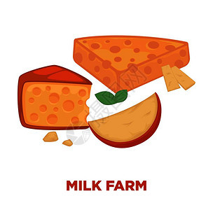 牛奶农场促销海报配有美味奶酪部分天然新鲜奶制品卡通矢量插图图片