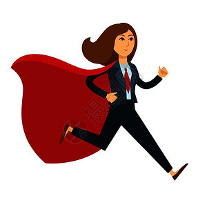 超级女人或办公室经理矢量卡通人物图标身穿超级英雄服装斗篷和办公以拯救世界的孤立商业妇女身穿超级英雄服装的女人或办公室经理正在运行图片