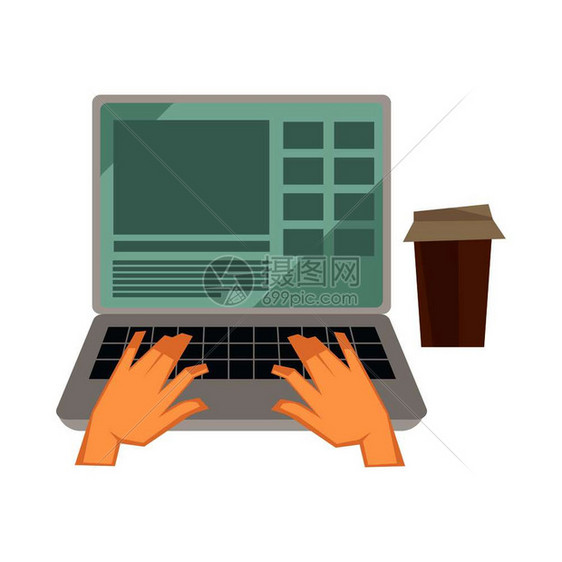 Victor漫画博客或Vlogger互联网用户在键盘孤立图标上的笔记本电脑打字博客或Vlogger用户计算机向量图标用于博客或视图片