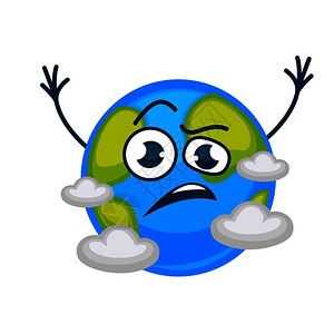 司机被蒙住眼睛地球星卡通人物在云中悲伤或愤怒矢量孤立的地球图标被