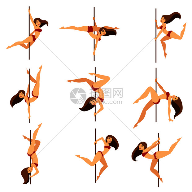 跳钢管舞的女孩矢量卡通插画