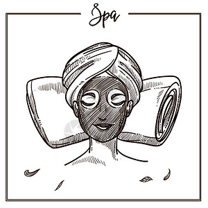 SAP面部脸为SPA皮肤护理程序或化妆品设计服务而用毛巾放松的矢量隔离妇女图片