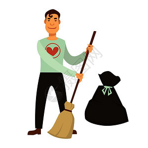 志愿工作或病媒社会志愿人员男孩或子在街头清洁垃圾或帮助家中残疾人病媒垃圾清洁图片