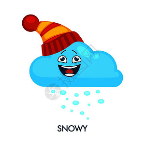 化眉毛小雪花掉下来了冬季降水在白色背景上以喜悦的脸部孤立卡通平方