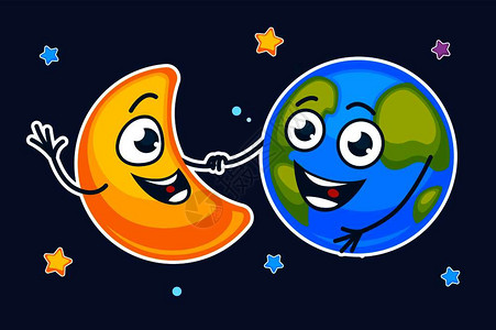 行星和自然卫是宇宙中最好的朋友卡通平面矢量图地球与月亮同在星空中地球与月亮同在星空中的图片