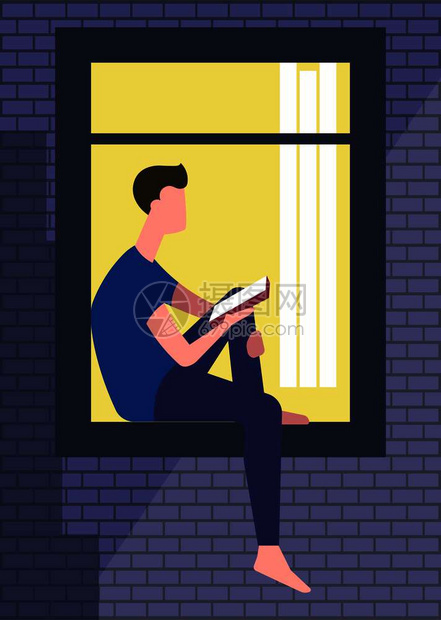 男坐在窗口读书图片