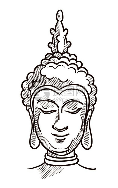 BudhaAsia宗教特征为单色素描大纲手画佛教首创人SiddarthaGautama的图像平静状态下的SiddarthaGau图片