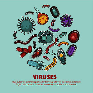 不同形状和态的微小生物分子细胞和微囊菌生物研究和先有害和健康的细菌有害和健康的生物媒介图片