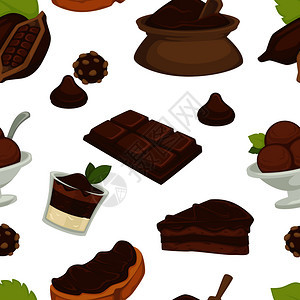 面包切片产品巧克力和可奶油各种无缝模式矢量装有成份粉的袋豆子和锅里种植的物装有涂料和糖果的蛋糕甜点巧克力和可黄油产品种的矢量图片