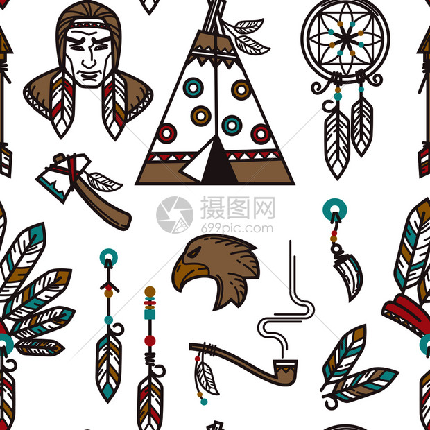 美国土著印第安人传统文化象征物背景