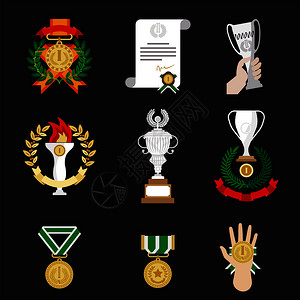 金奖项高尔夫球奖牌和项图标集成冠军牌和项图标集成对优胜者平面矢量元素是游戏运动网站的孤立元素金奖章和项图标集成图片
