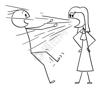 矢量卡通插图描绘妇女对男人大喊或尖叫的概念说明图片
