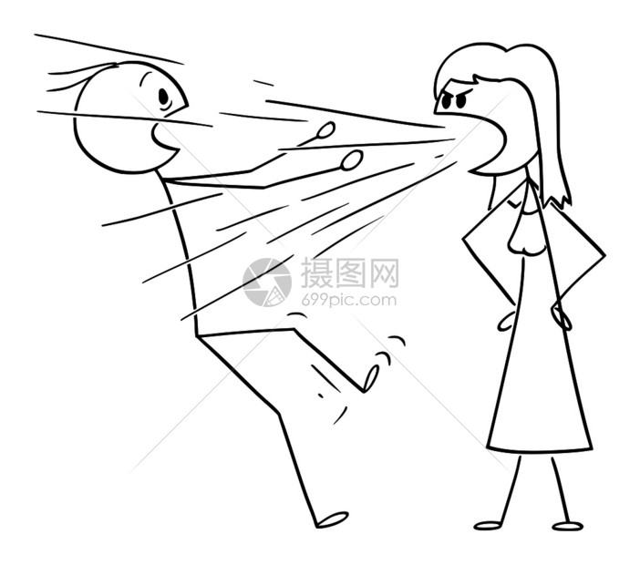 矢量卡通插图描绘妇女对男人大喊或尖叫的概念说明插画图片下载-正版