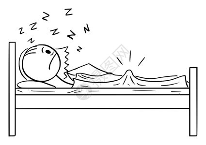 矢量卡通插图描绘失败男子躺在床上和妻子睡觉时勃起的概念图图片