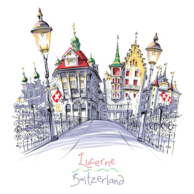 瑞士卢塞恩老城路鲁斯布克桥