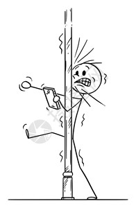 抖撞矢量卡通棍图描绘使用手机或移动电话在街上撞杆的人概念图插画