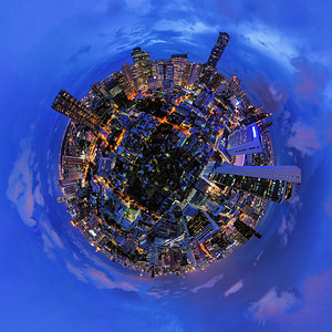 小行星360度球体曼谷市中心天空线航全景泰国金融区和智能城市商业中心图片