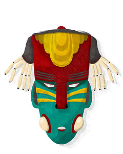 非洲面具在白色背景下绘制部落面具背景