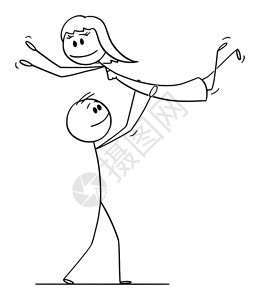 舞蹈中举起女伴的男人卡通矢量插图图片