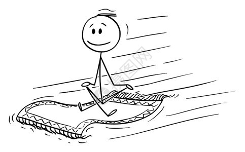 矢量卡通插图绘制人或商坐在飞地毯上的概念图图片