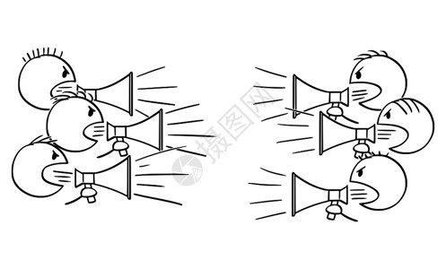 描述两组人用扩音器尖叫和战斗的概念图图片
