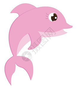 可爱的粉红色小彩卡通海豚长的嘴唇精简体双鳍向后弯曲尾矢量彩色图画或插图片