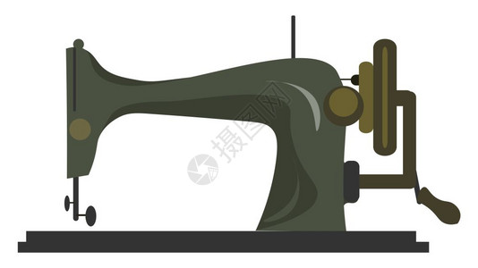 灰色缝纫机用绿轮旋转矢量颜色绘图或插高清图片